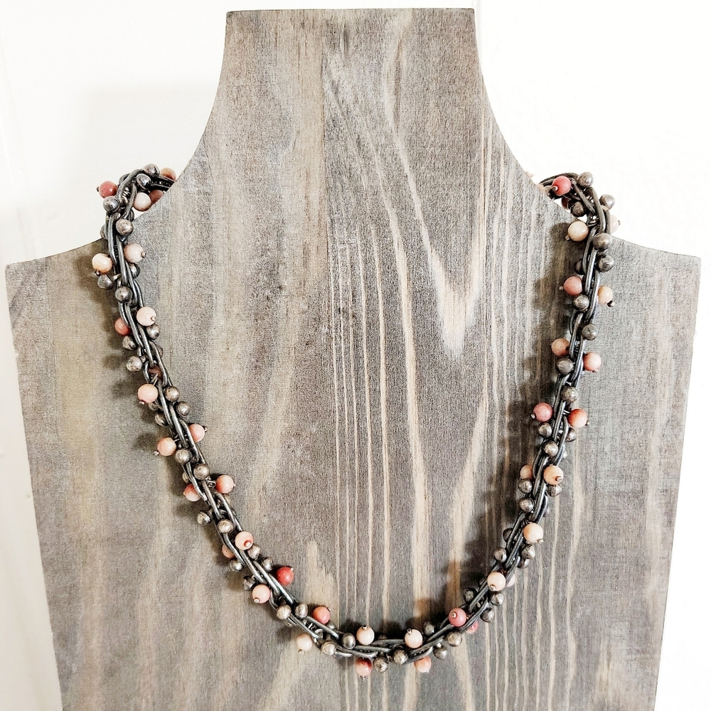 Vintage Sterling Silver 925 Peppercorn Helix Toggle Necklace With Stone Beads